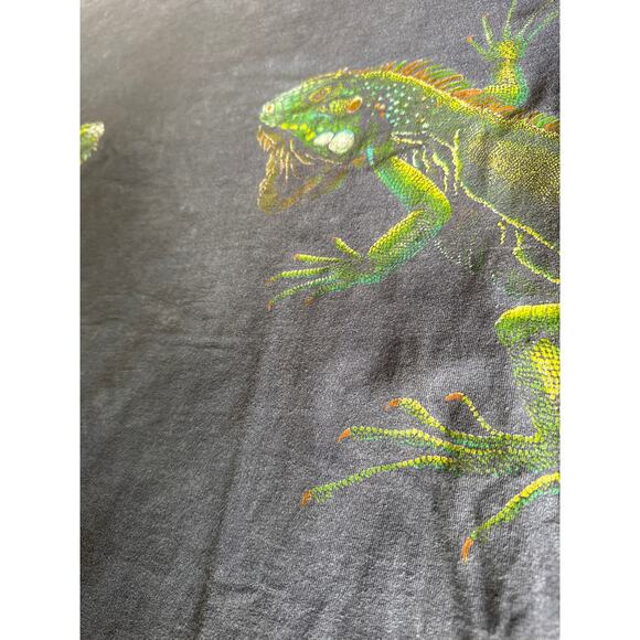 VTG Iguana Wrap Around Harlequin Nature Graphics Faded Black XXL Single Stitch T - Picture 4 of 8